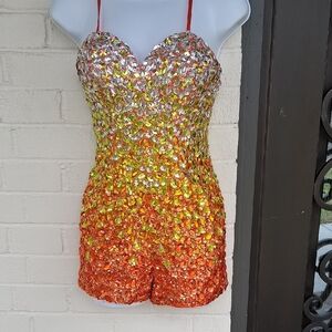 Sequin Embellished Orange and Yellow Dress